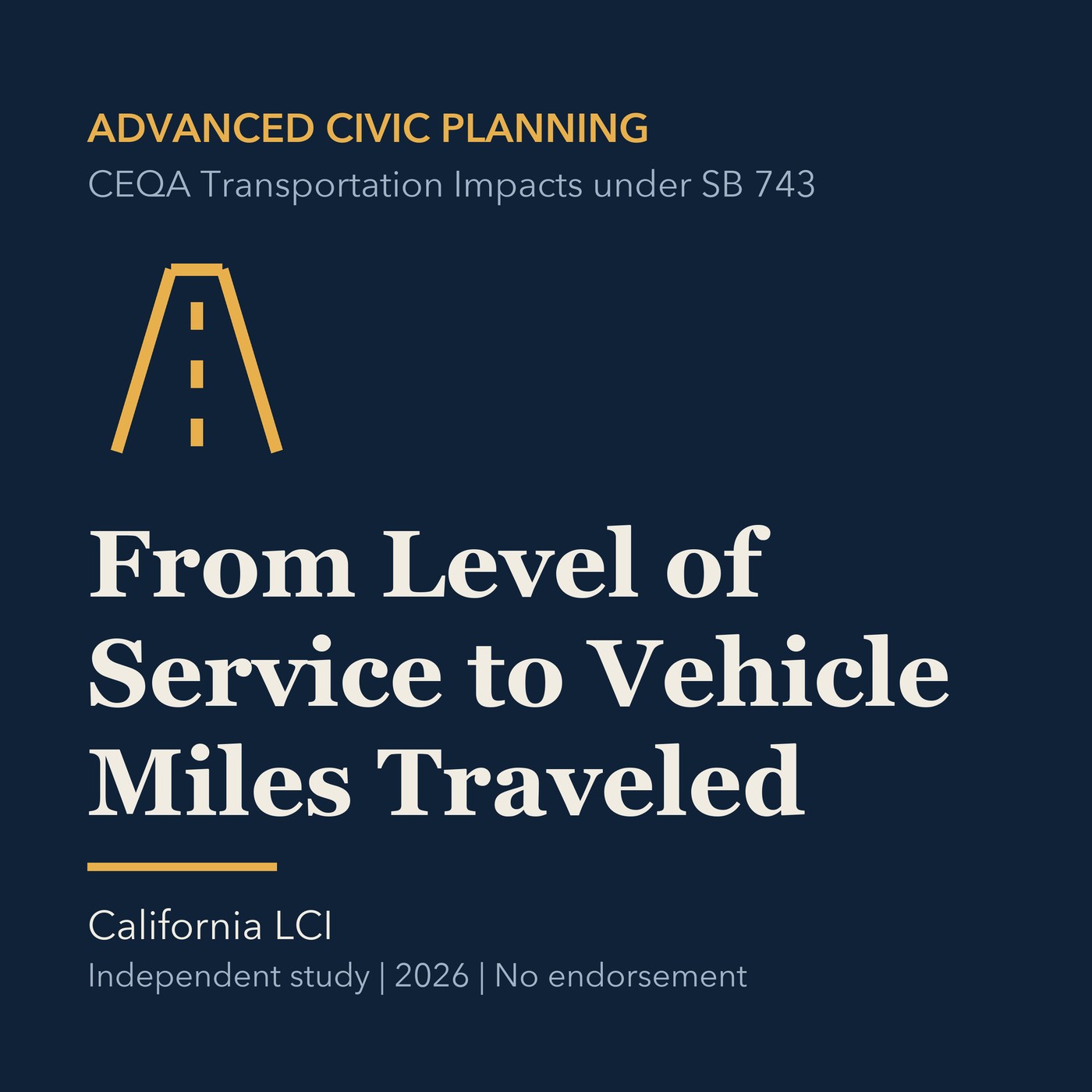Gold civic planning line art and ivory episode title on a deep navy background.