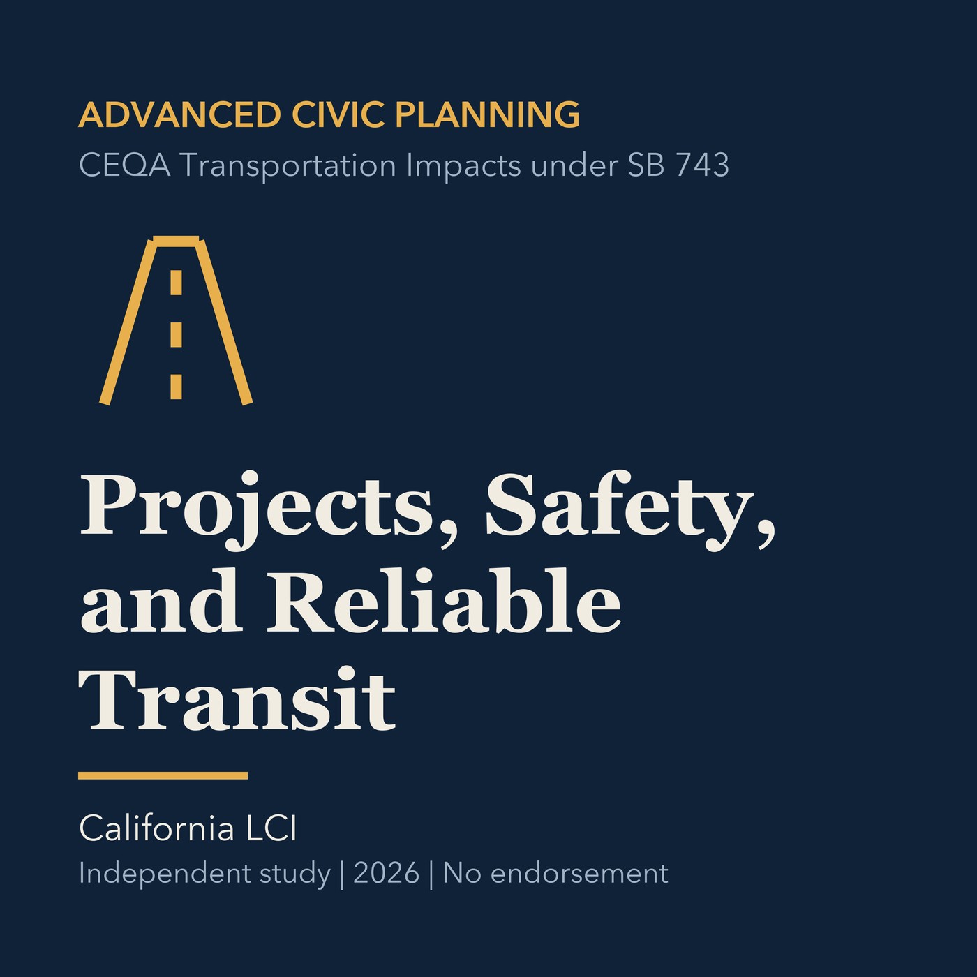 Gold civic planning line art and ivory episode title on a deep navy background.