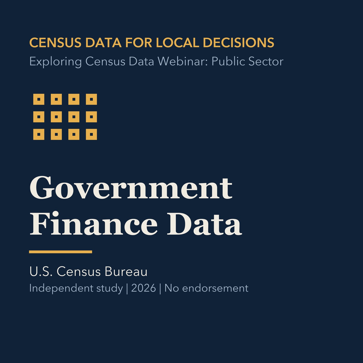 Gold civic data line art and ivory episode title on a deep navy background.