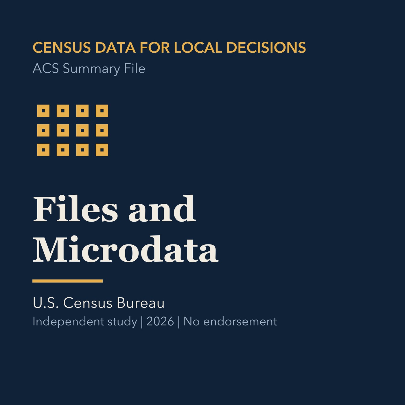Gold civic data line art and ivory episode title on a deep navy background.
