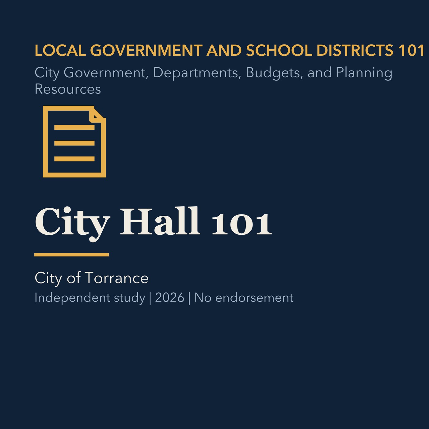 Gold local government line art and ivory episode title on a deep navy background.