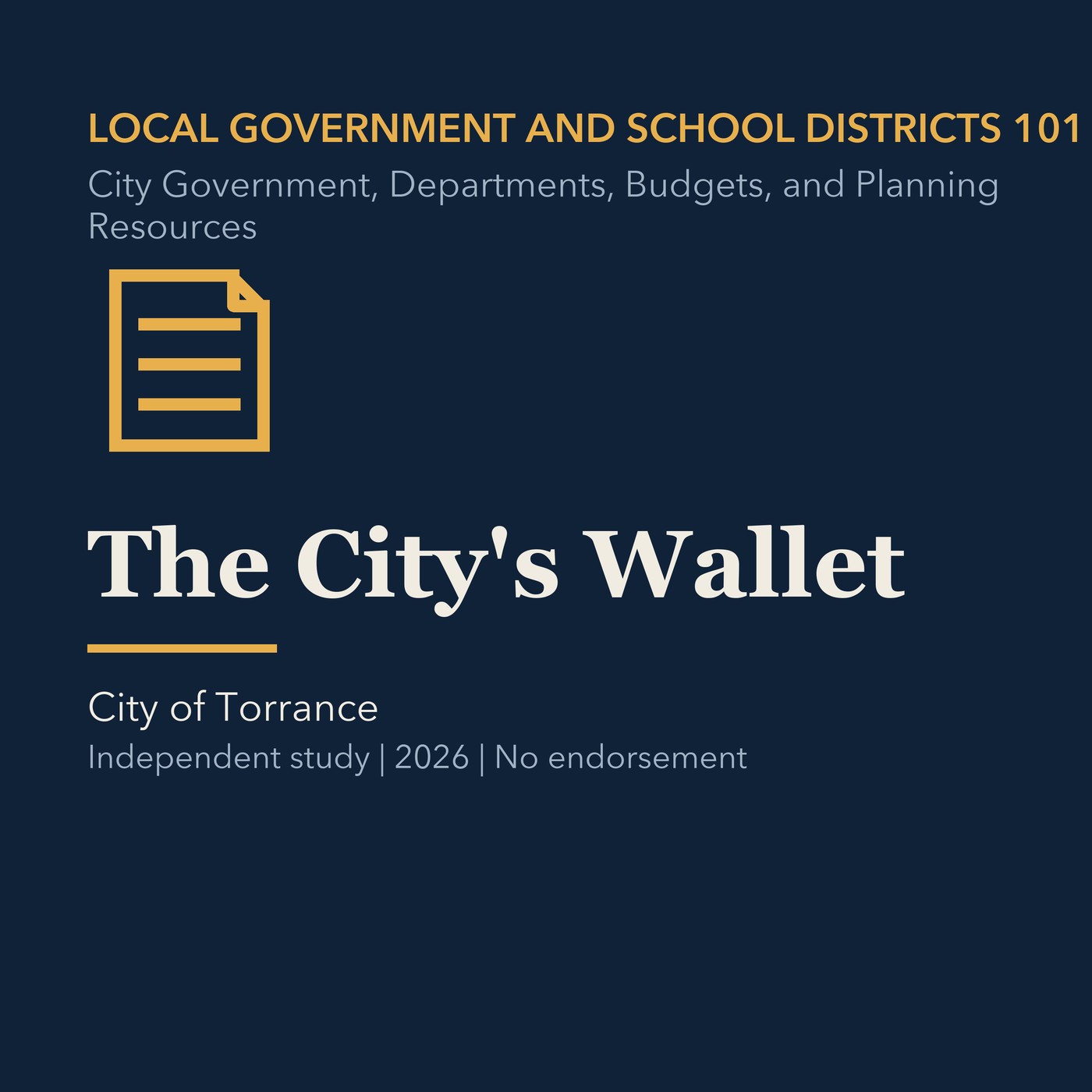 Gold local government line art and ivory episode title on a deep navy background.