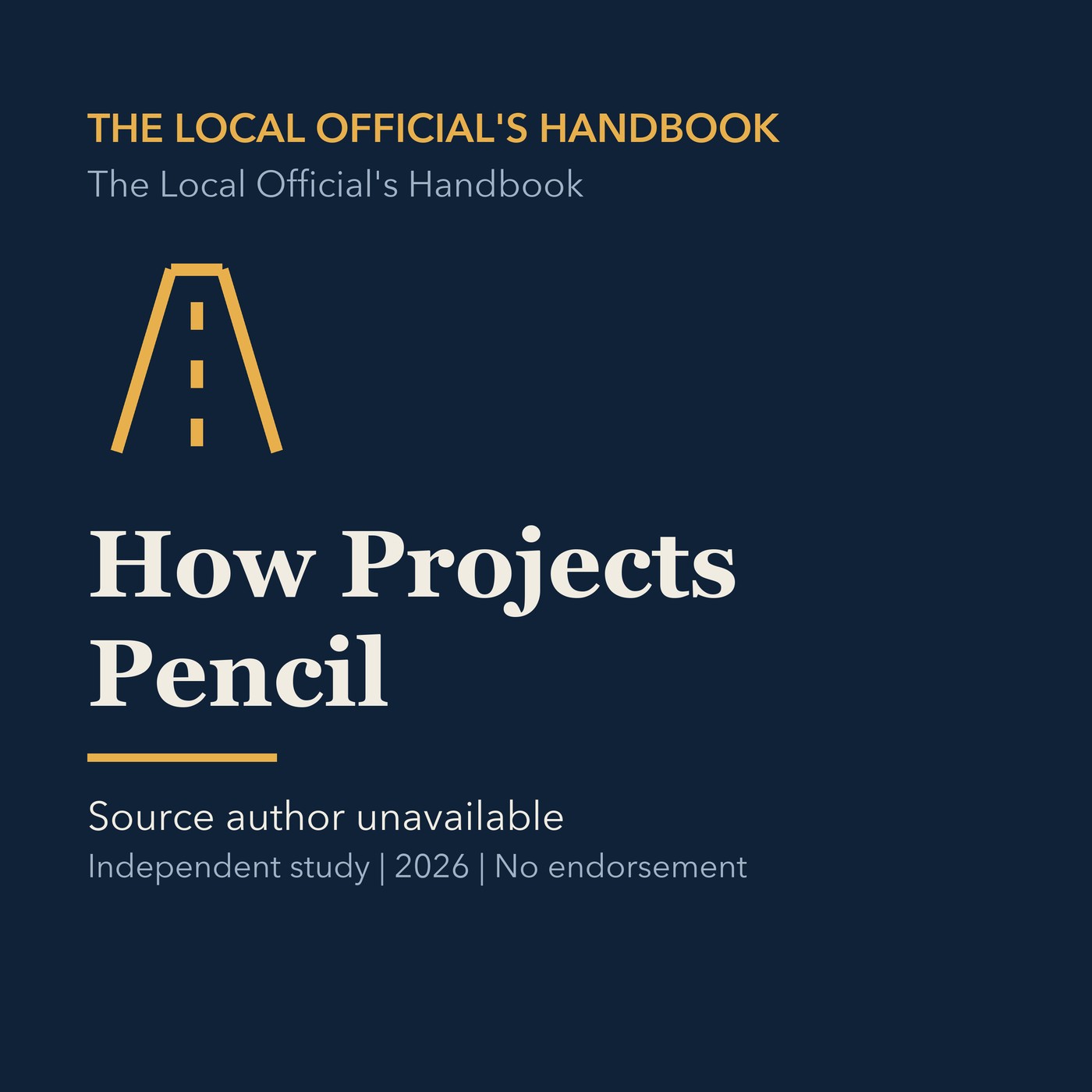 Gold civic handbook line art and ivory episode title on a deep navy background.