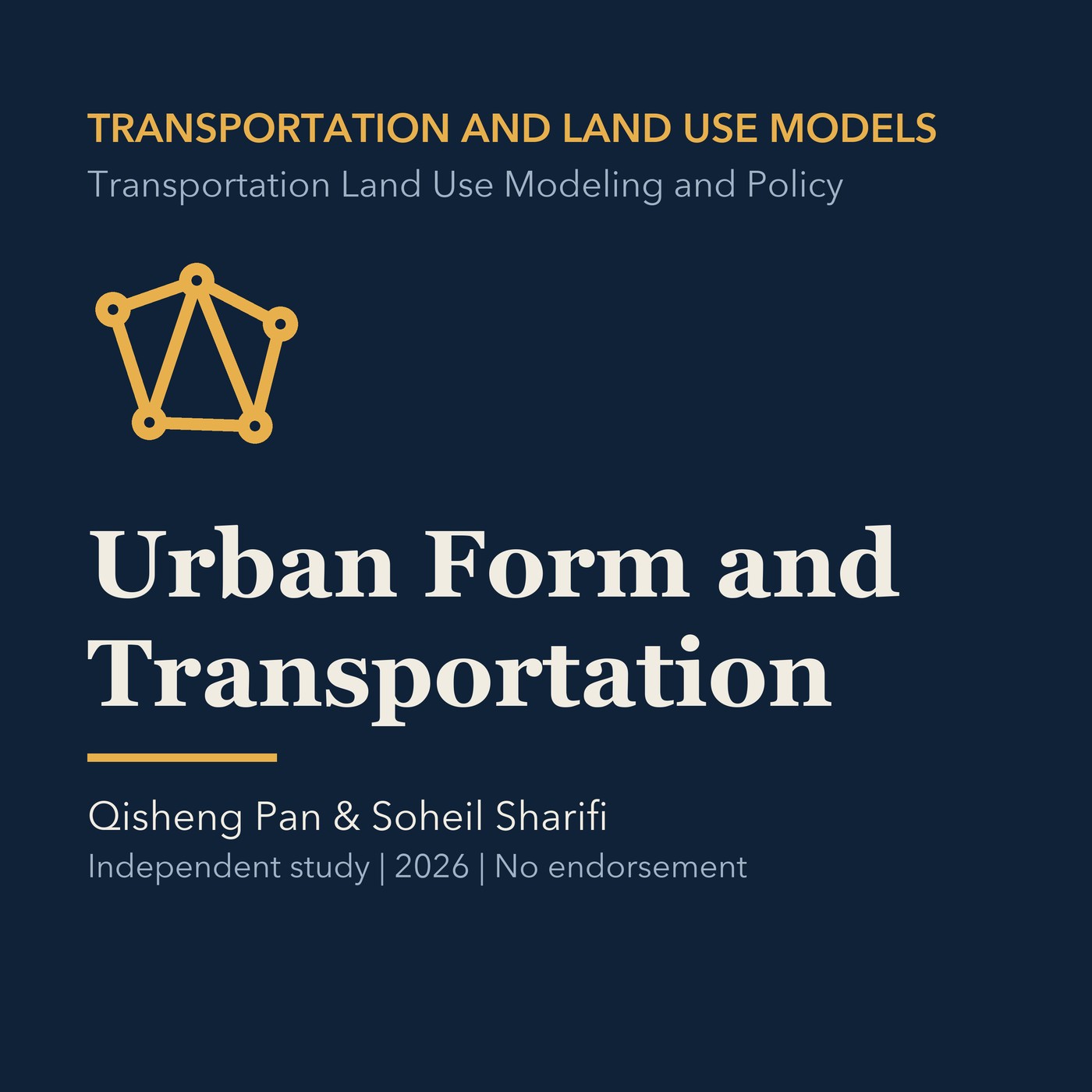 Gold transportation modeling line art and ivory episode title on a deep navy background.