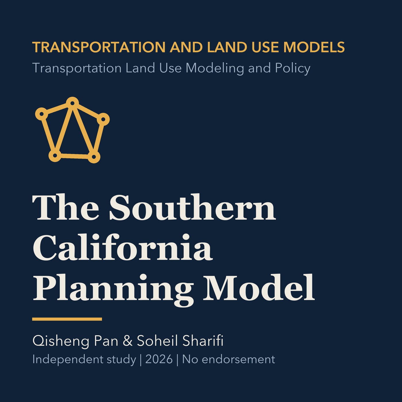 Gold transportation modeling line art and ivory episode title on a deep navy background.