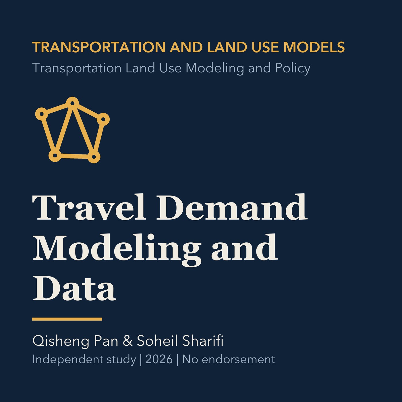 Gold transportation modeling line art and ivory episode title on a deep navy background.