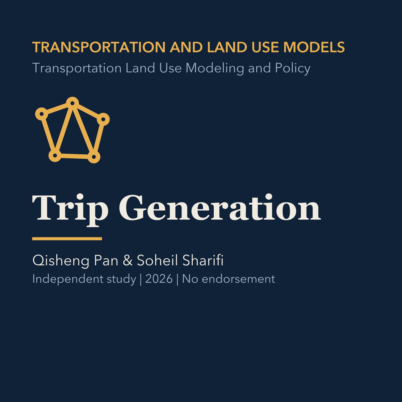 Gold transportation modeling line art and ivory episode title on a deep navy background.