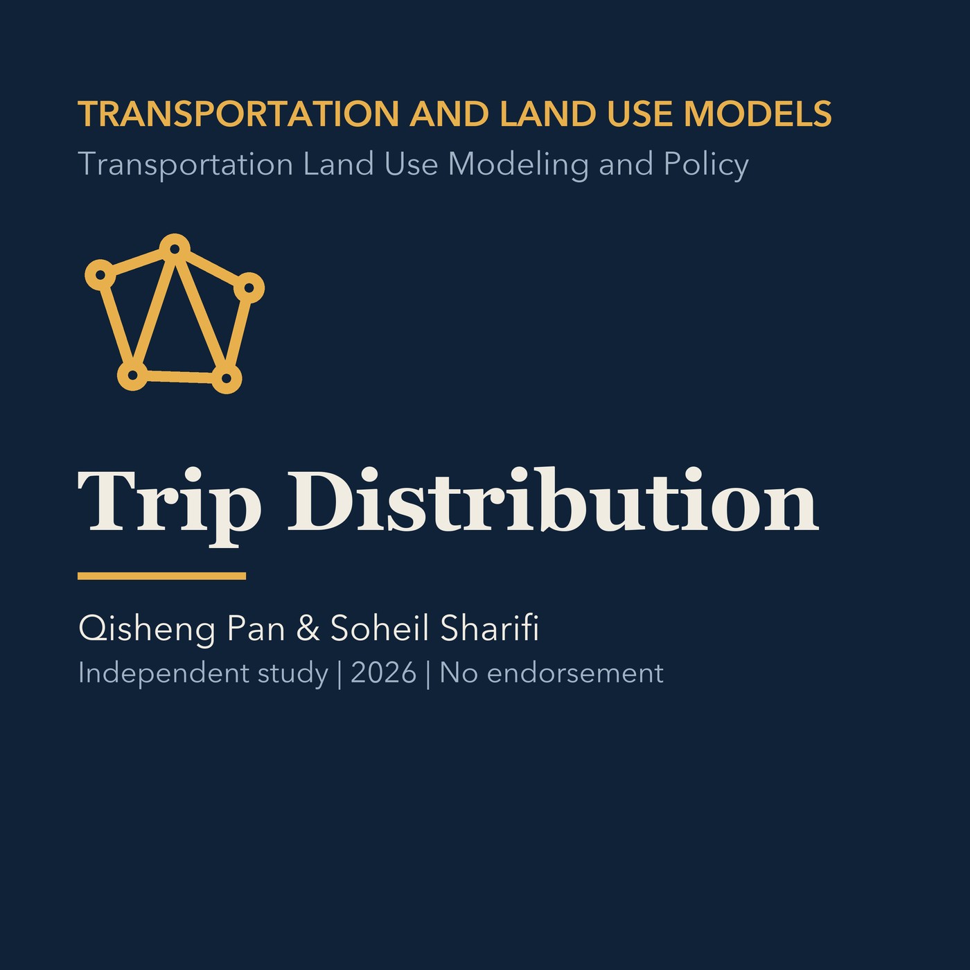 Gold transportation modeling line art and ivory episode title on a deep navy background.