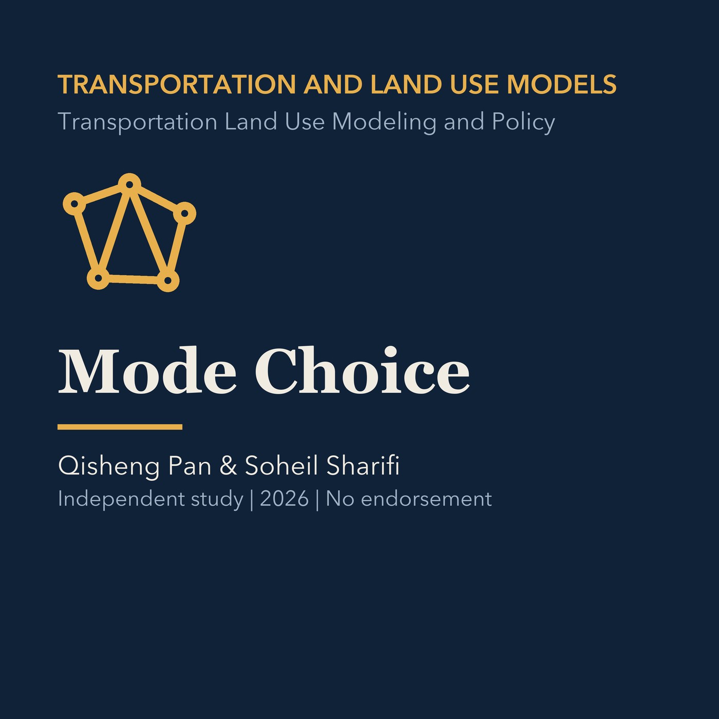 Gold transportation modeling line art and ivory episode title on a deep navy background.